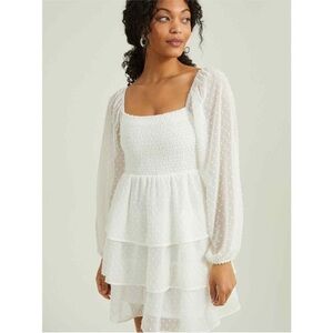 Altar'd State White Long Sleeve Tiered Babydoll Dress